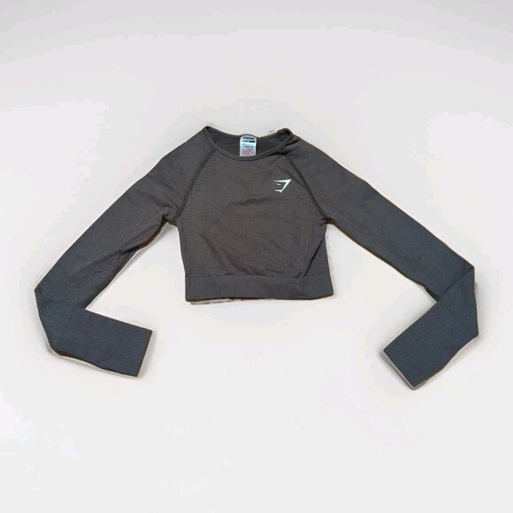 Gymshark Vital Crop Top Womens XS Brown Long Sleeve Seamless Workout Compression - Picture 1 of 7